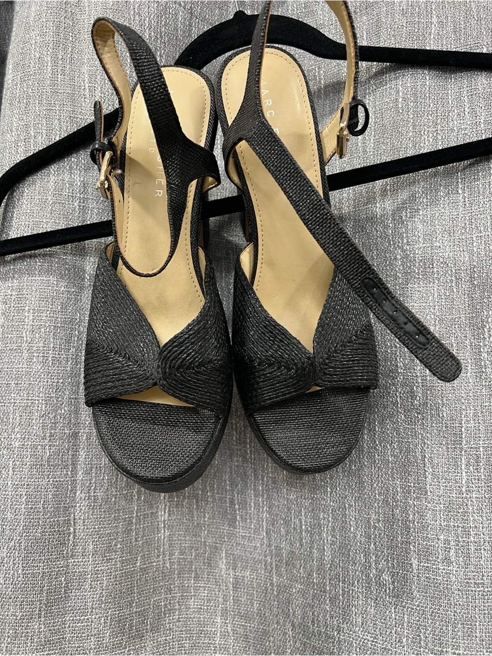 Marc Fisher Black Woven Slingback Wedge Sandals